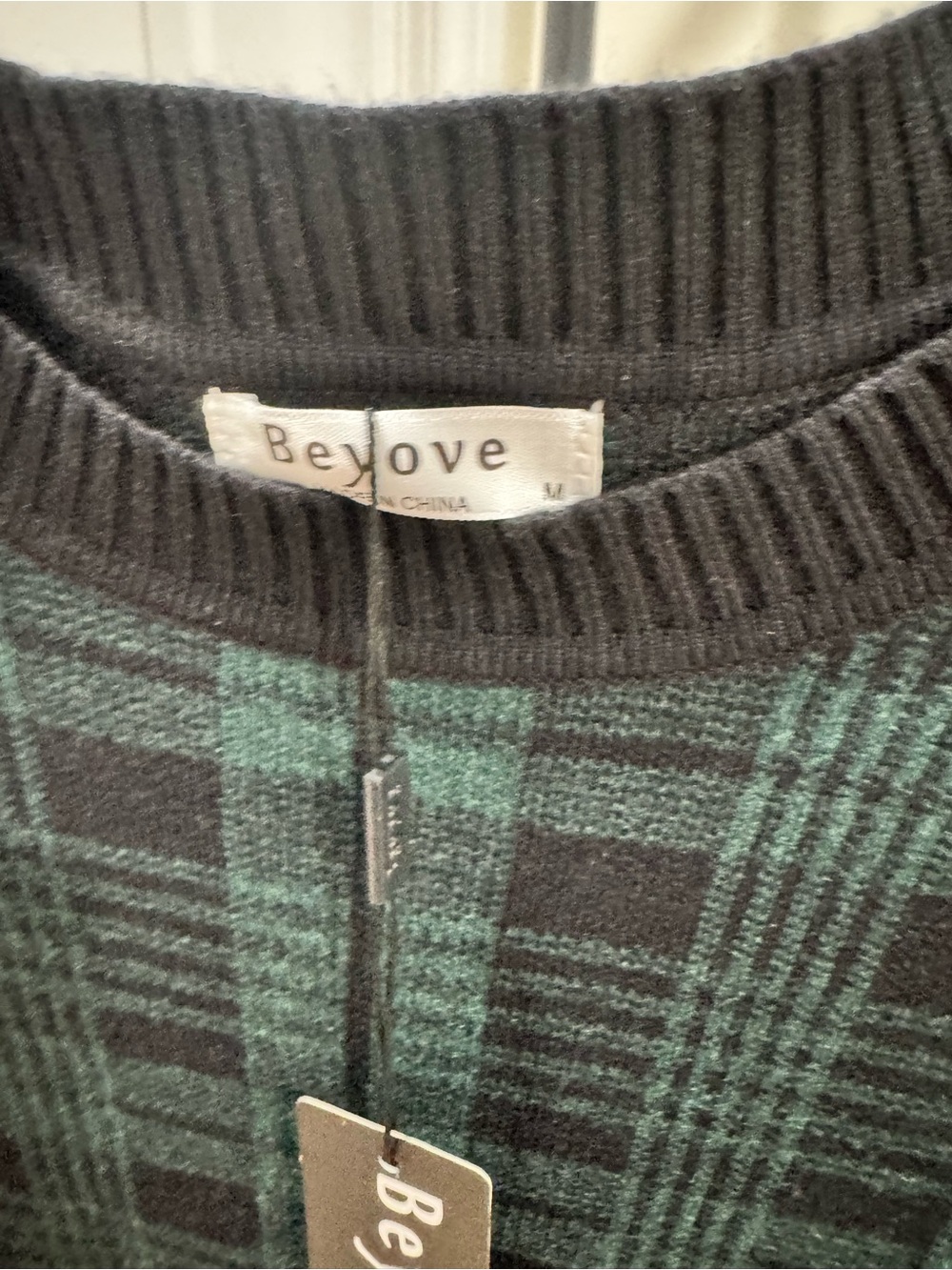 Beyove Green and Black Plaid Long Sleeve Dress